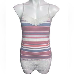 Clock House Women’s Medium Coral Pink Periwinkle Blue & White Tank Top